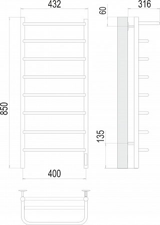 Полка П8 400х850 Электро (quick touch) Полотенцесушитель  TERMINUS Йошкар-Ола - фото 3
