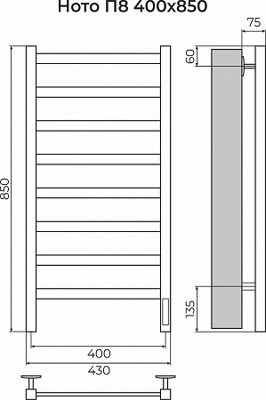 Ното П8 400х850 Электро (quick touch) Полотенцесушитель TERMINUS Йошкар-Ола - фото 3